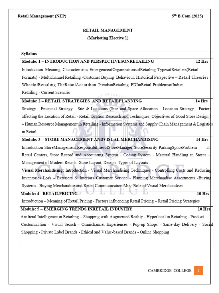 Unit-1 Notes RM -2025 | PDF | Retail | E Commerce