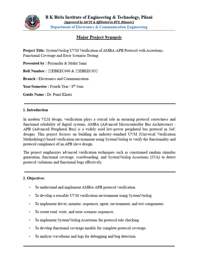 Project Final Synopsis 2026 | PDF | Formal Verification | Systems ...