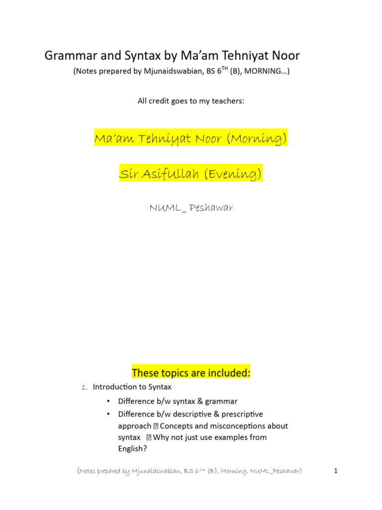 Grammar and Syntax by Mjunaidswabian... New | PDF | Phrase | Subject ...