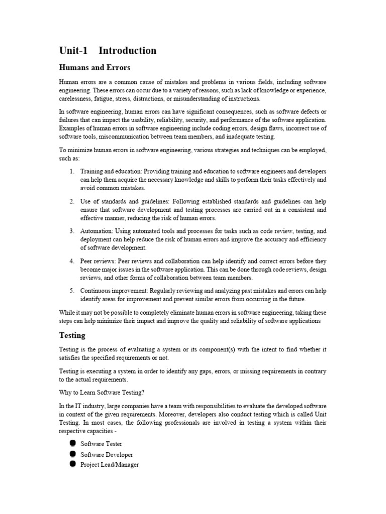 Unit 1-1 | PDF | Software Testing | Debugging