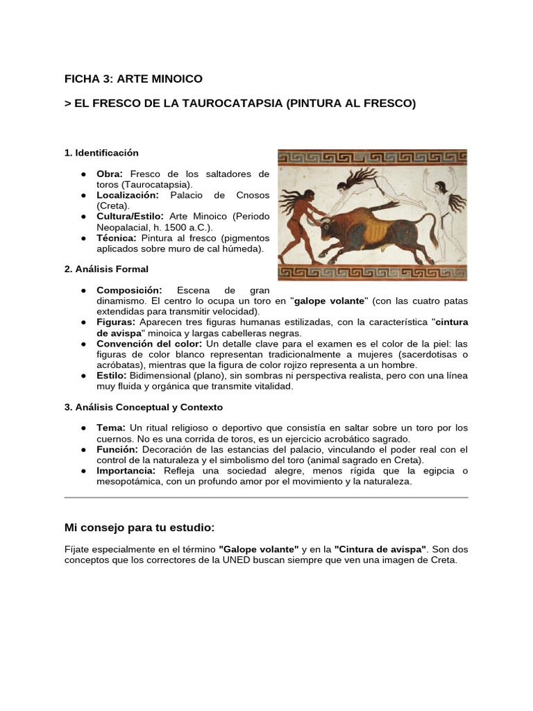 Ficha 3_ Arte Minoico _ El Fresco de La Taurocatapsia | PDF