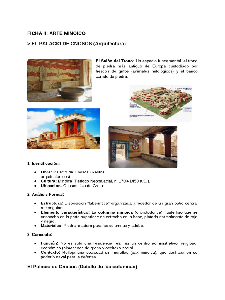 Ficha 4 - Arte Minoico - El Palacio de Cnosos (Arquitectura) | PDF