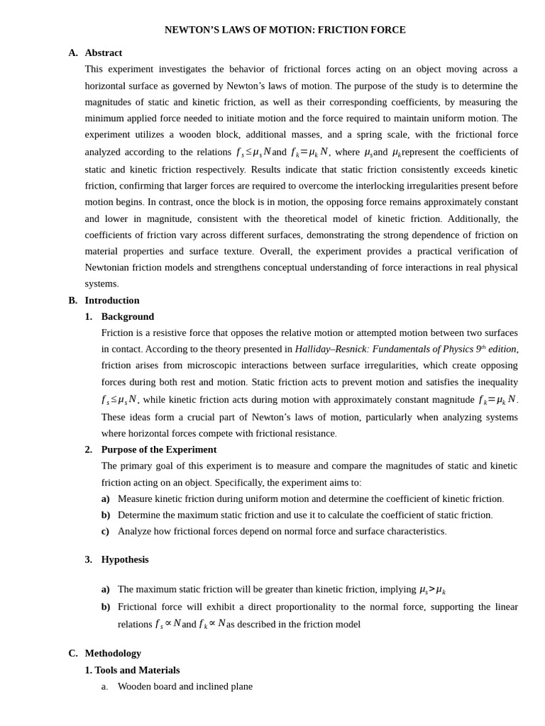 Friction Experiment Practicum Report | PDF | Friction | Force
