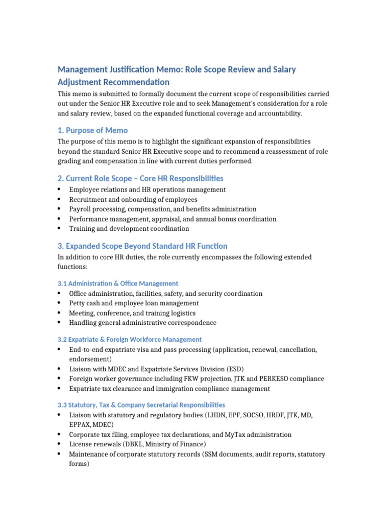 Management Justification Memo Role Scope and Salary Review | PDF ...