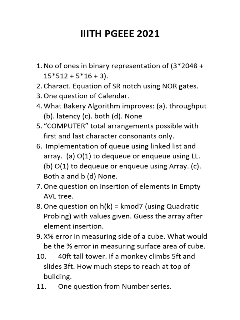 2021 PGEE Memory Based | PDF