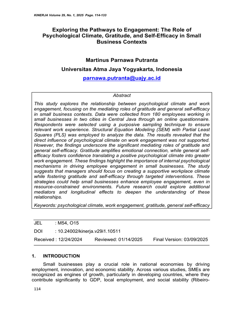 07 Kinerja Vol 29 No 1 2025 | PDF | Self Efficacy | Leadership