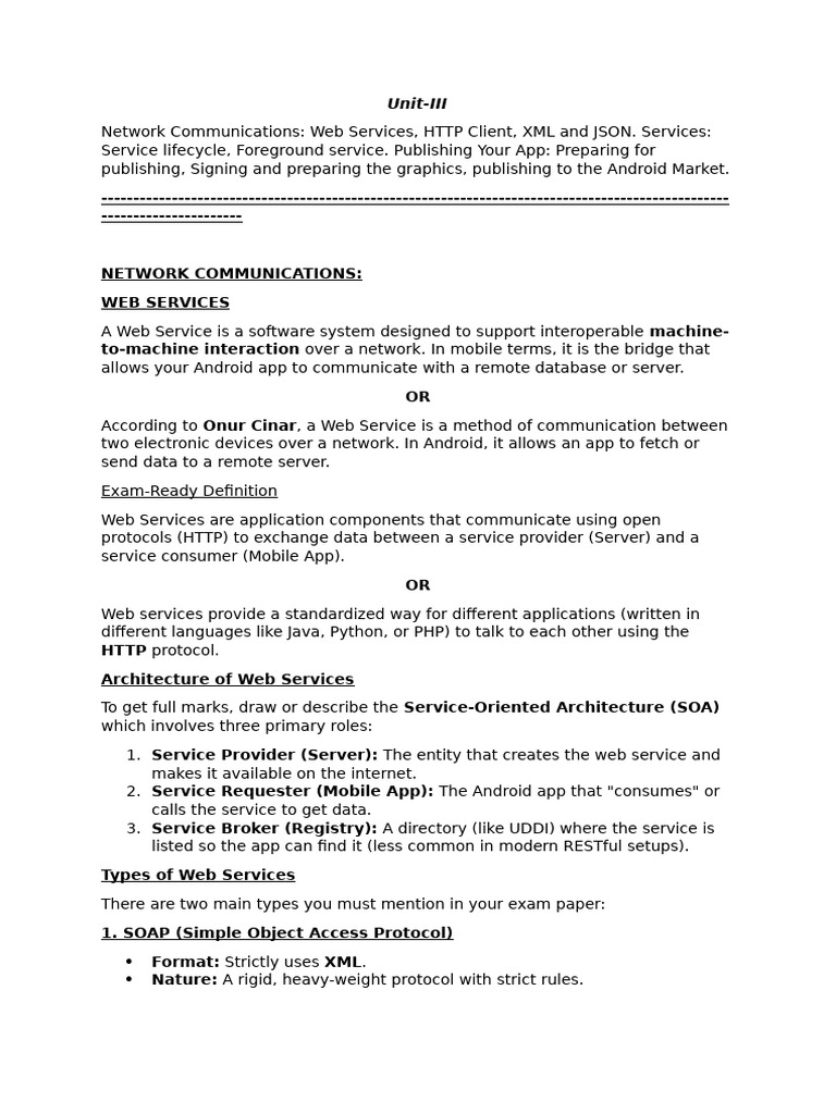 Mobile Application Development Unit 3 | PDF | Web Service | Json