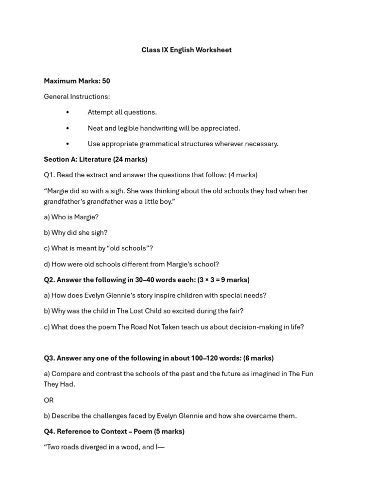 Class 9th English Worksheet | PDF | Linguistic Morphology | Syntax