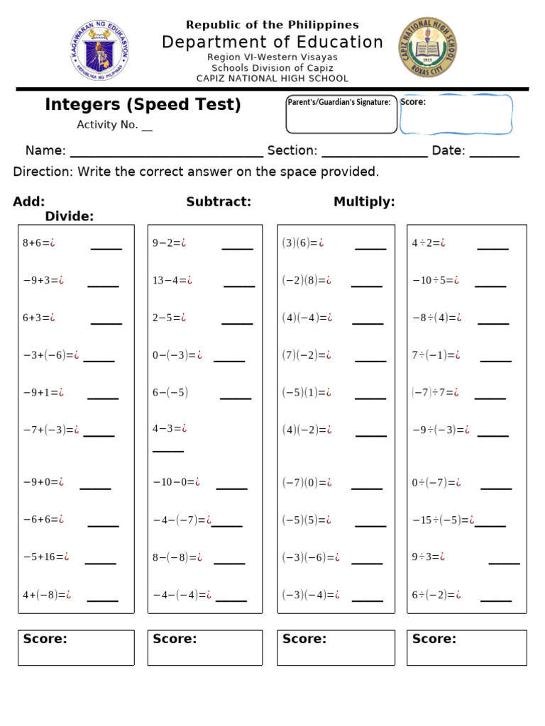 Integers Speed Test 3 | PDF