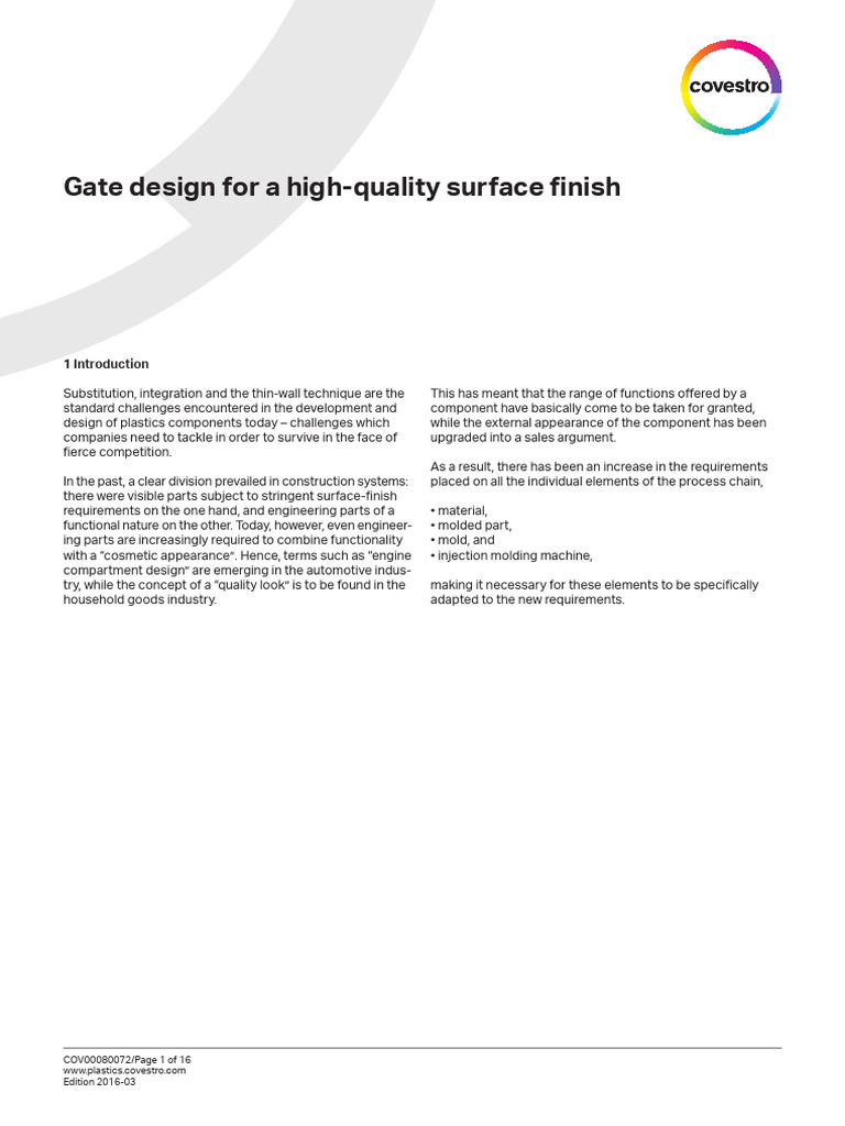 Gate Design for High-qulity Surface Finish (1) | PDF | Materials ...