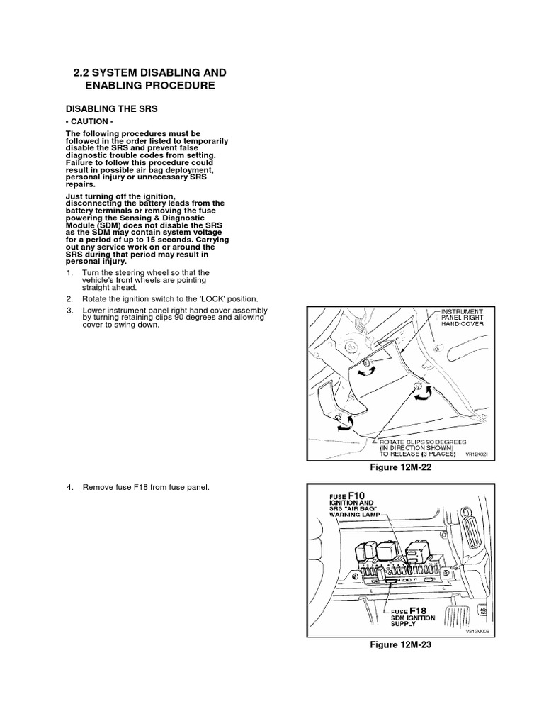 Vs SRS Disabling and Enabling Procedure | PDF | Airbag | Electrical ...