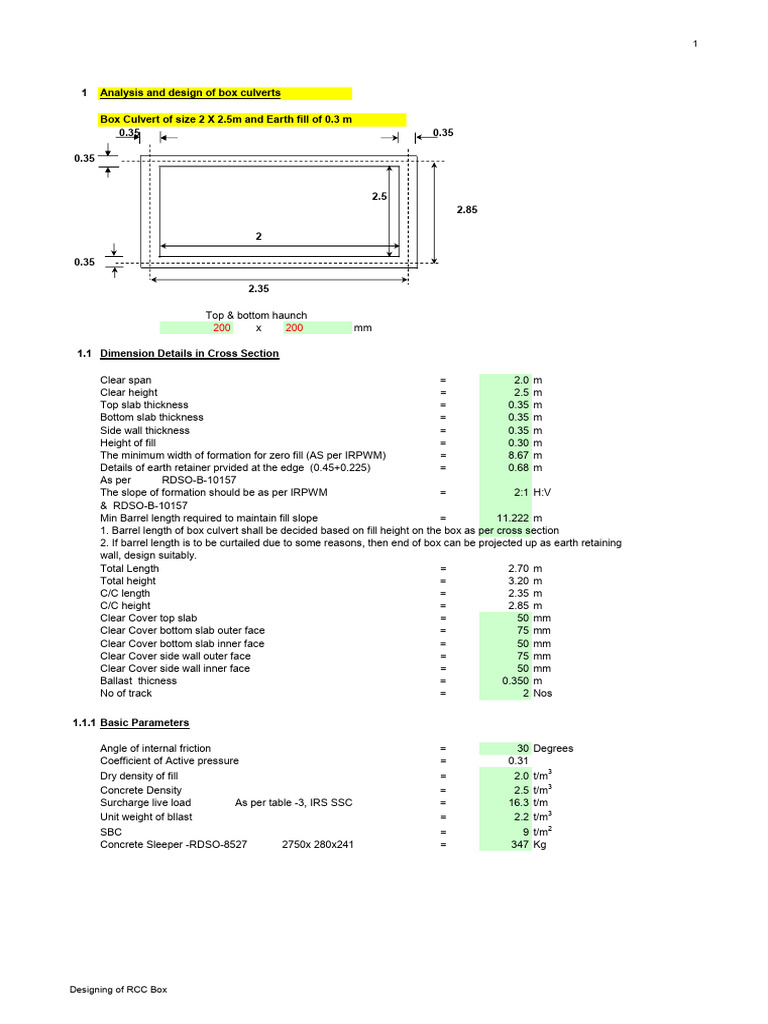 BOX Culvert Design For Railway | PDF | Length | Civil Engineering
