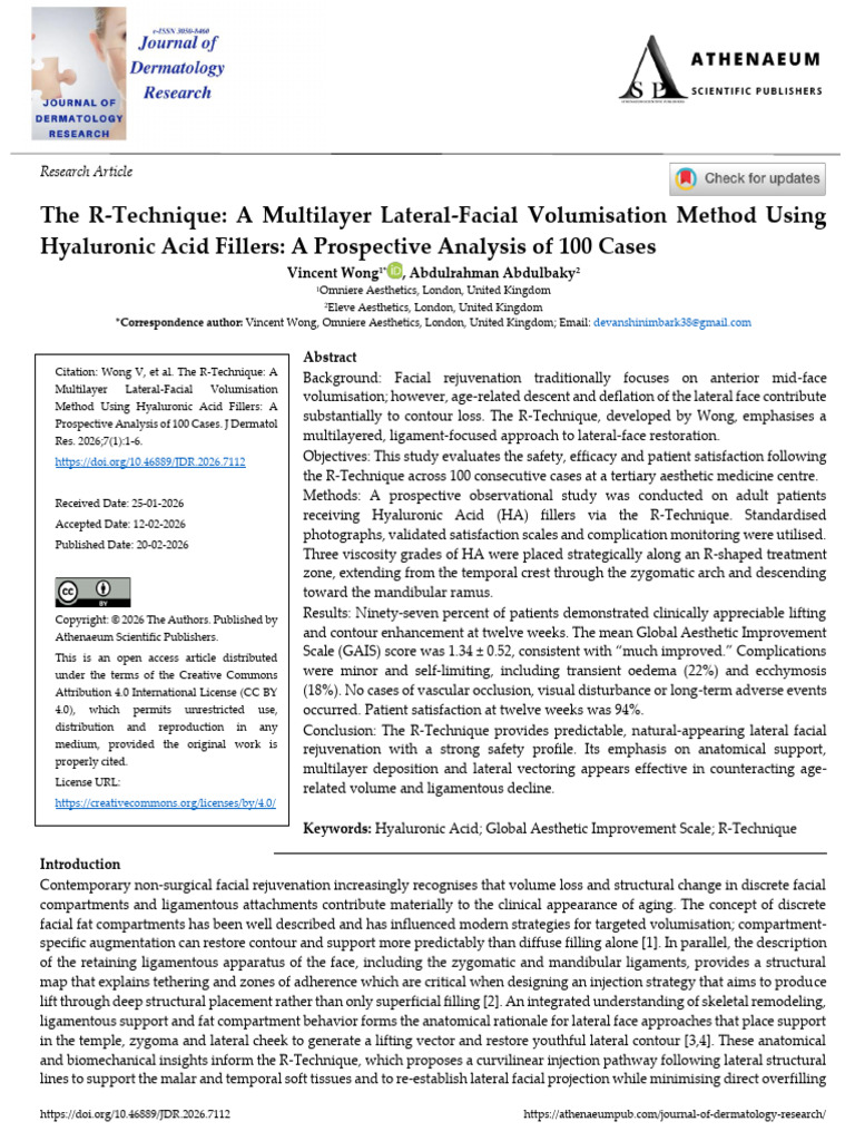 The R Technique a Multilayer Lateral Facial Volumisation Method Using ...