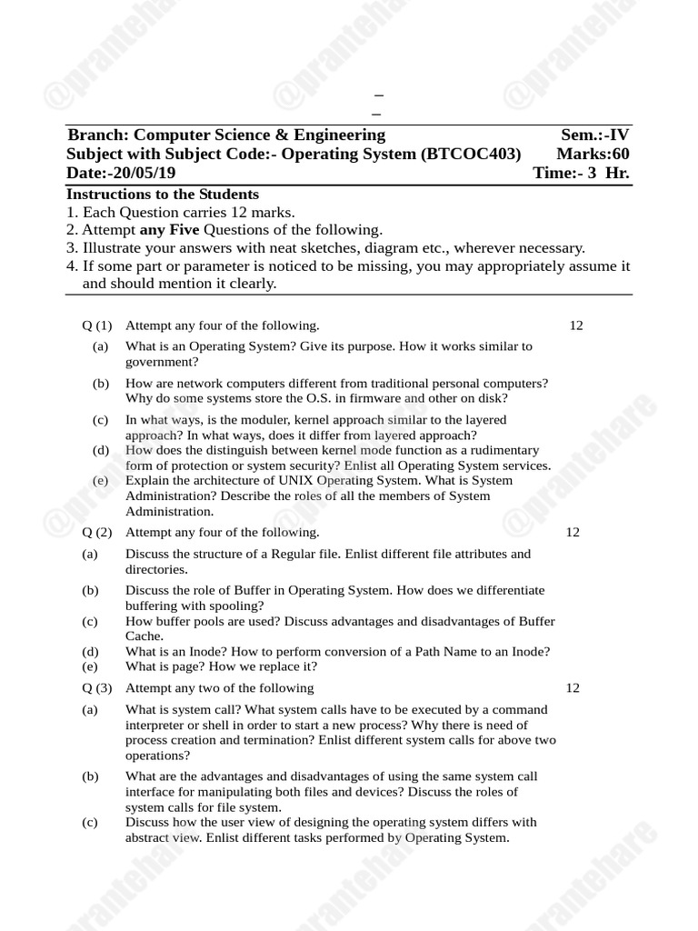 Operating System ALL PYQ {Pran Tehare} | PDF | Operating System ...