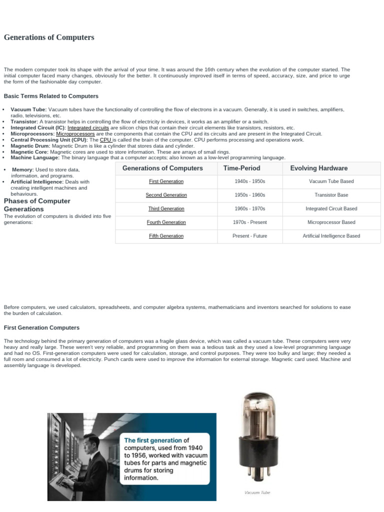 Generations of Computers | PDF | Computer Data Storage | Integrated Circuit