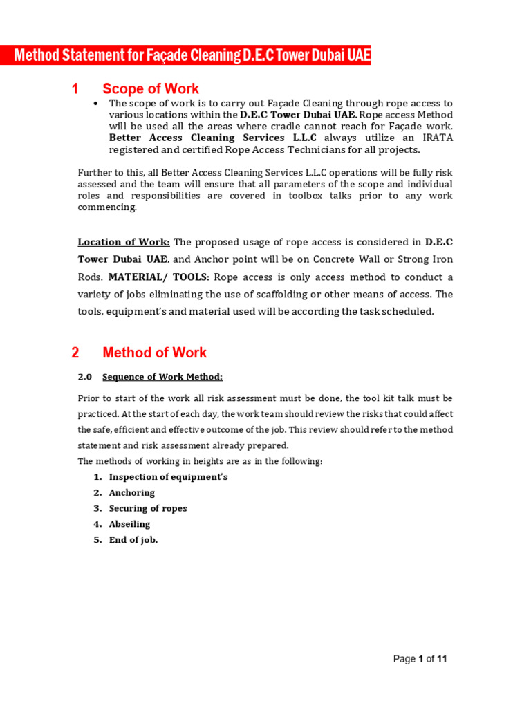 Method Statement for D.E.C Tower-PDF (1) | PDF | Personal Protective ...