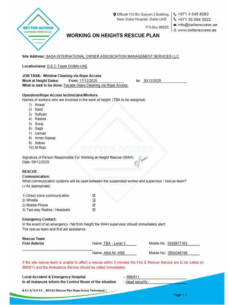 Site Specific Rescue Plan Working at Height W PDF | PDF | Vein ...