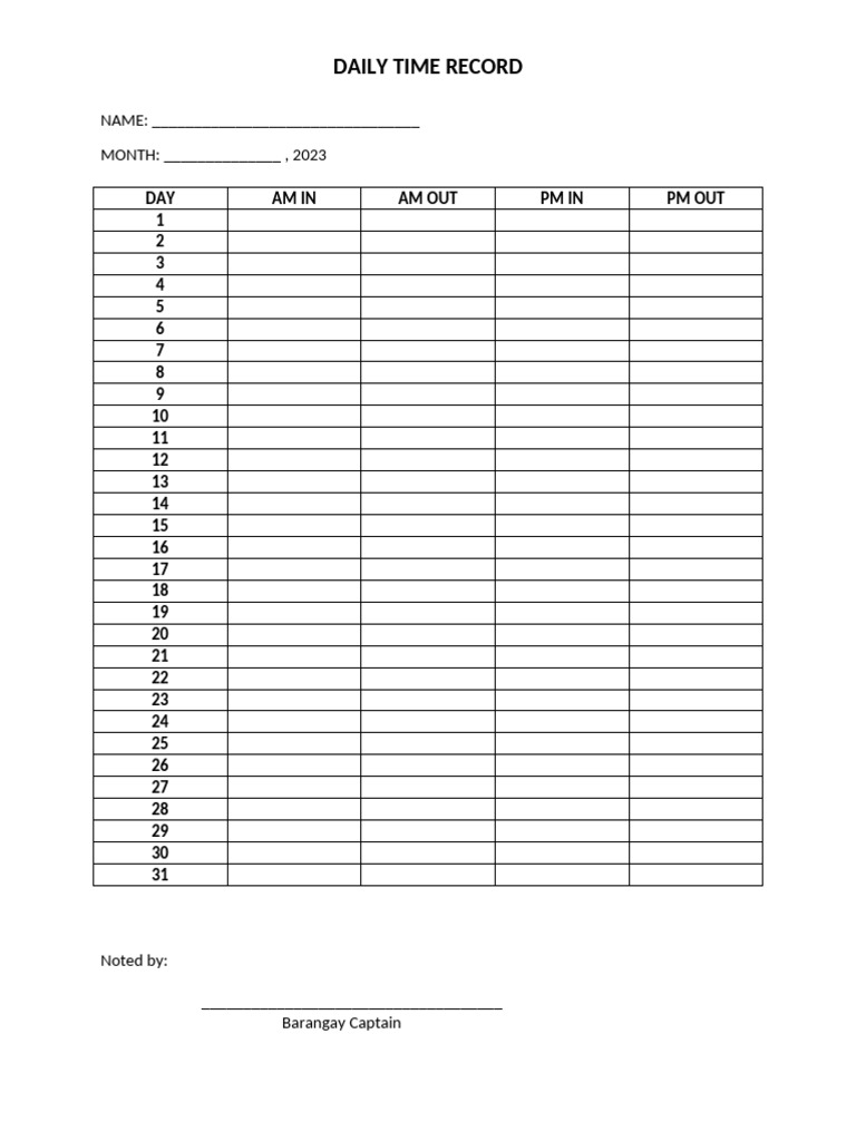 Daily Time Record Blank Form | PDF