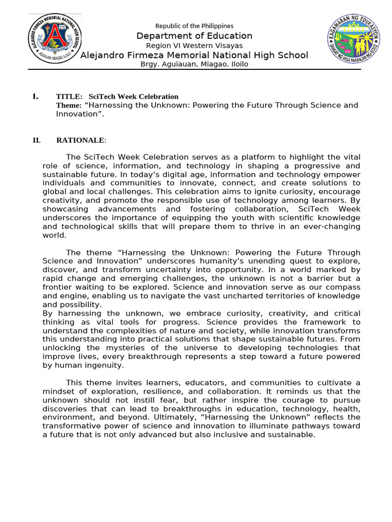 Science Month Celebration Program Proposal | PDF | Science | Creativity