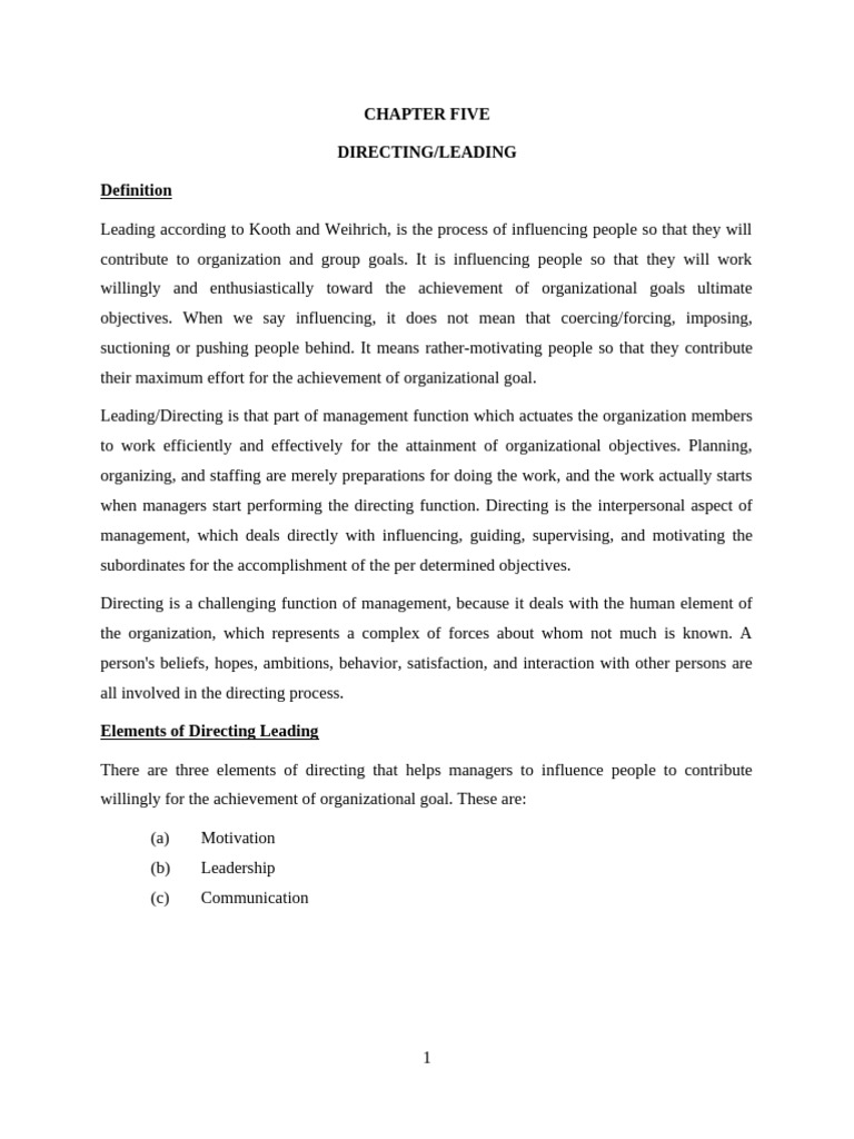 Chapter Six Directing | PDF | Leadership | Motivational