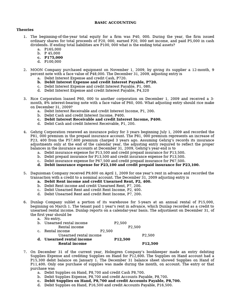 Basic Accounting - Theories and Problems | PDF | Debits And Credits ...
