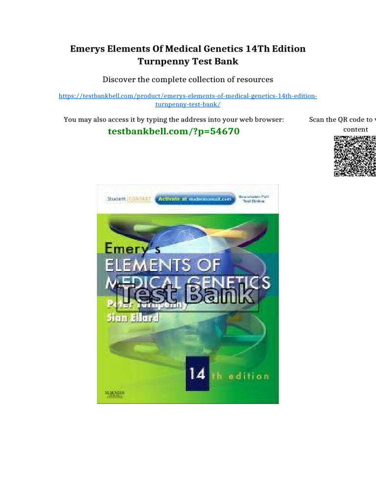 Emerys Elements of Medical Genetics 14th Edition Turnpenny Test Bank ...