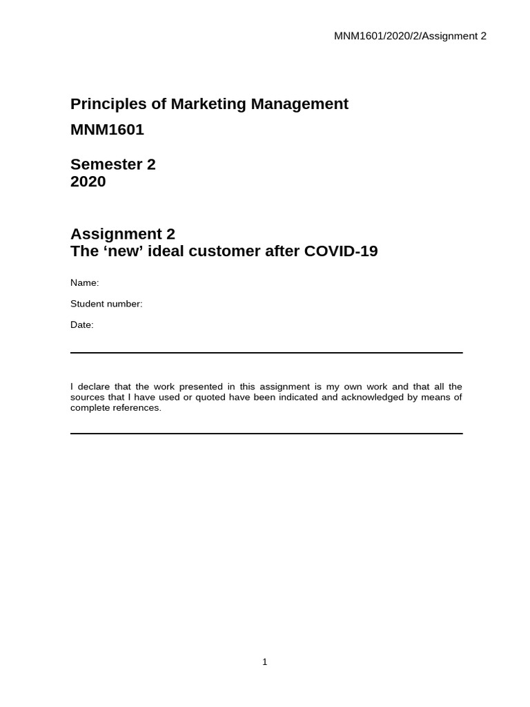 MNM1601 2020 2 Assignment+2 Template Cover+Page+and+Declaration | PDF ...