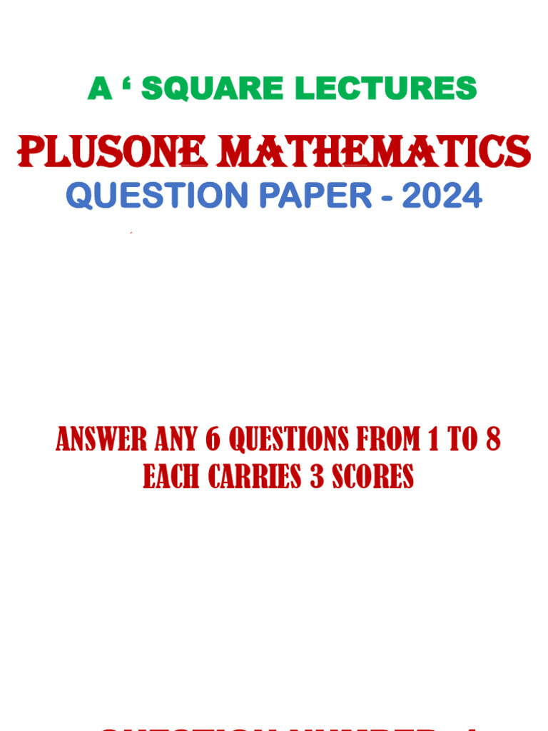 Plusone Mathematics Question Paper 2024 Final | PDF | Mathematics ...