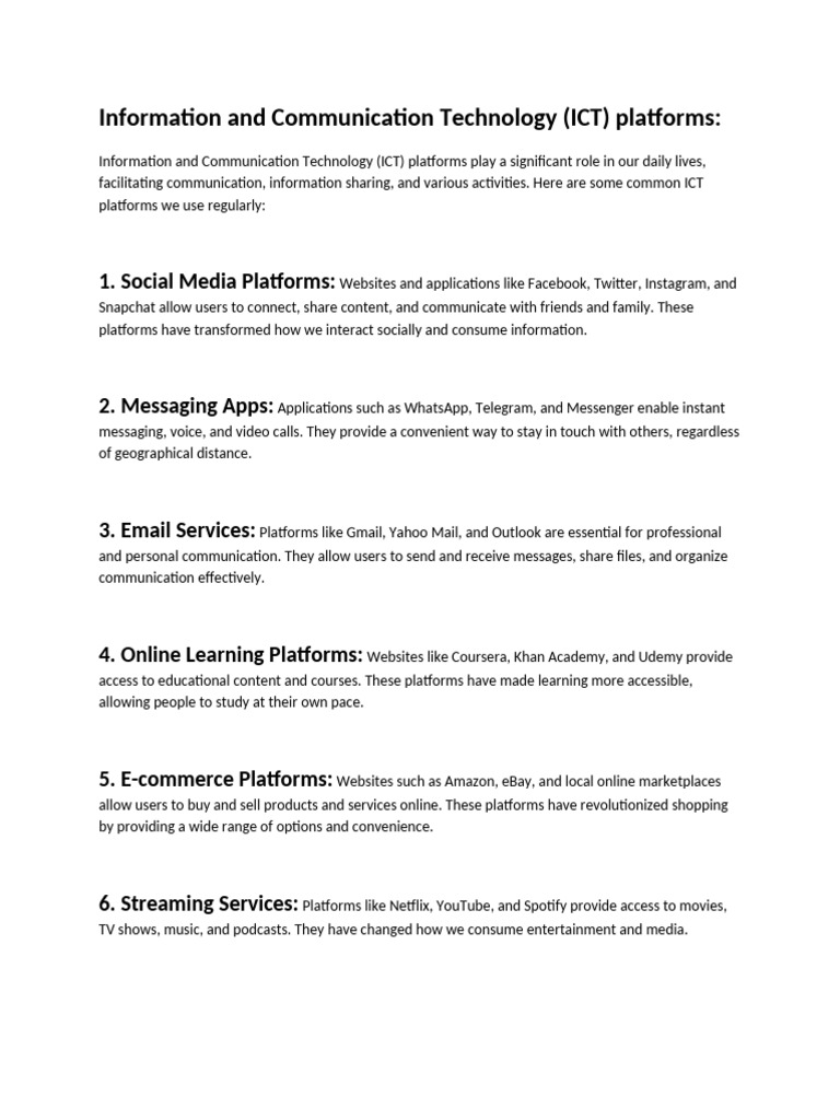 Information and Communication Technology (ICT) Platforms | PDF
