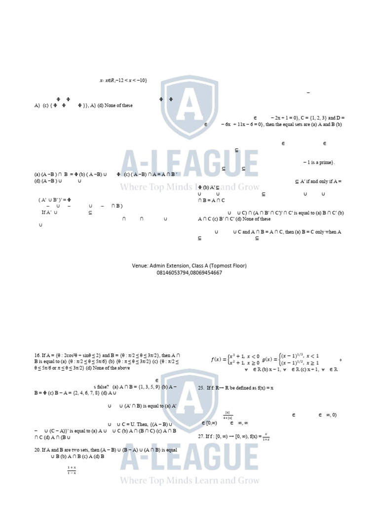 Mth101 Mock Test | PDF | Mathematics | Mathematical Concepts