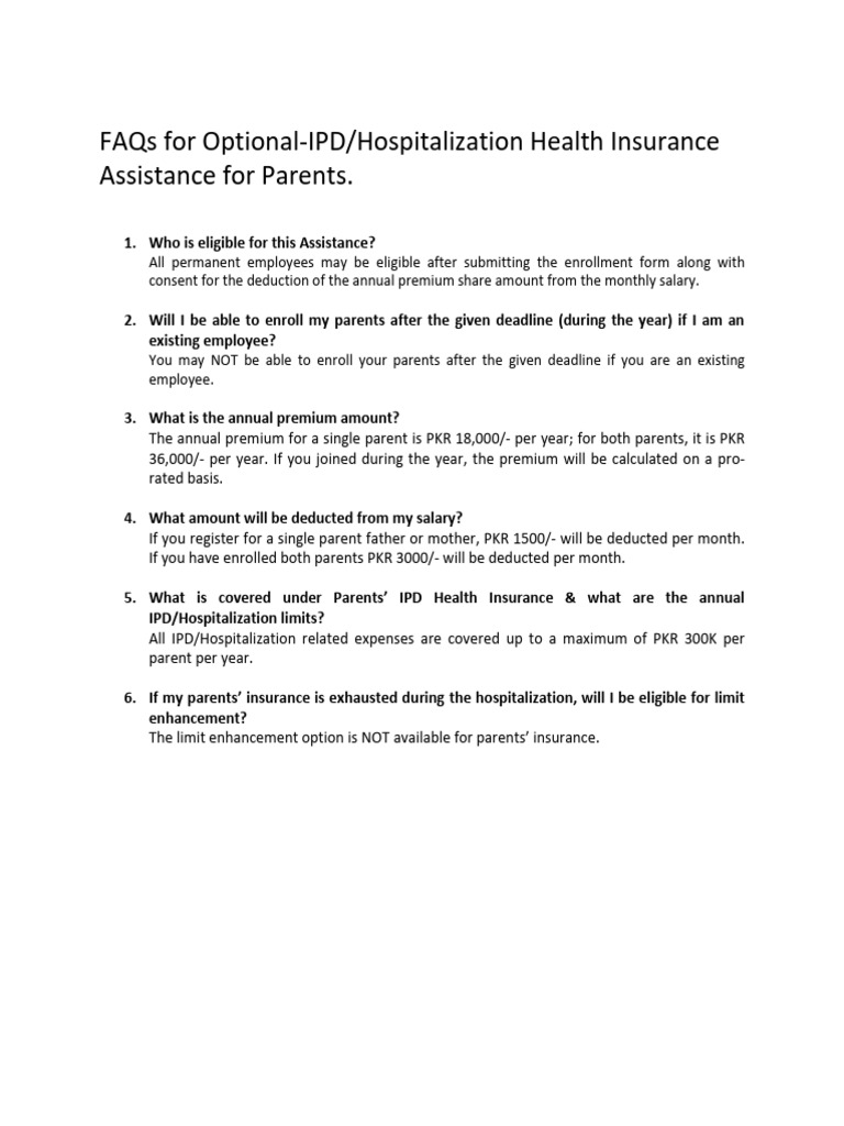 Parents Health Insurance FAQ | PDF