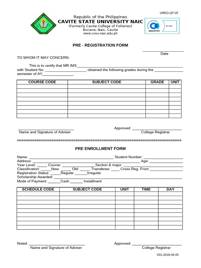UREG QF 05 Pre Registration Form | PDF