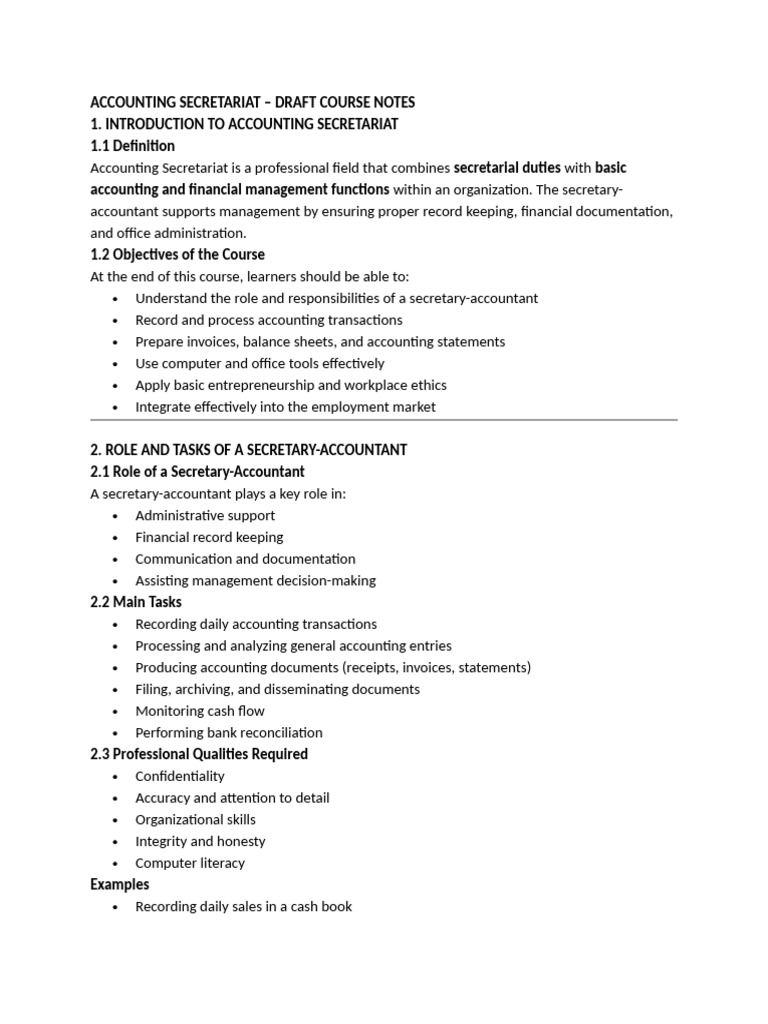 Accounting Secretariat Notes | PDF | Balance Sheet | Business