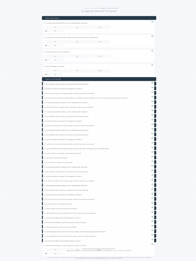 GoAudits - Snagging Checklist Template (Sample) | PDF
