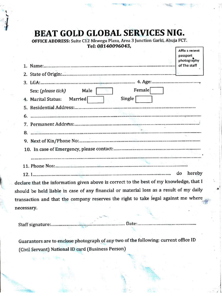 Guarantor's Form 1 | PDF