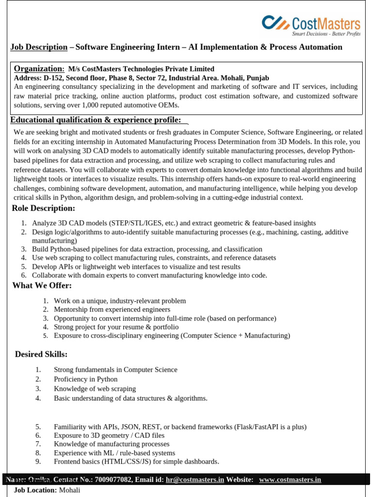 Job Description-Software Intern | PDF | Engineering | Computer Science