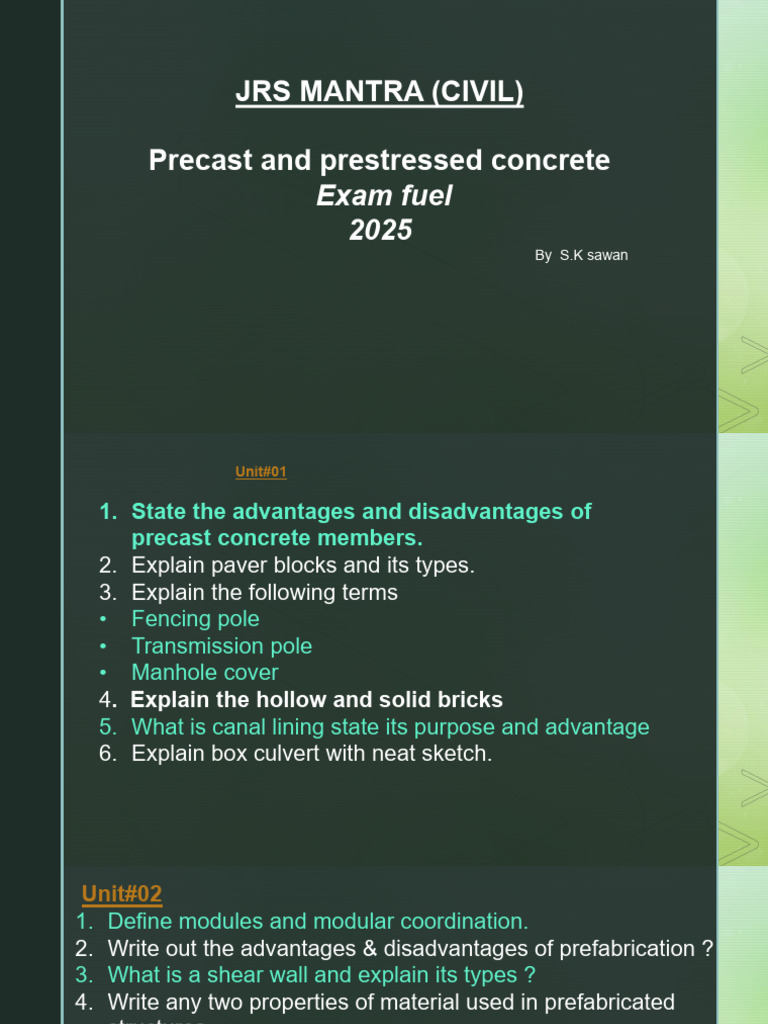 Precast and Prestressed Concrete Important Question | PDF