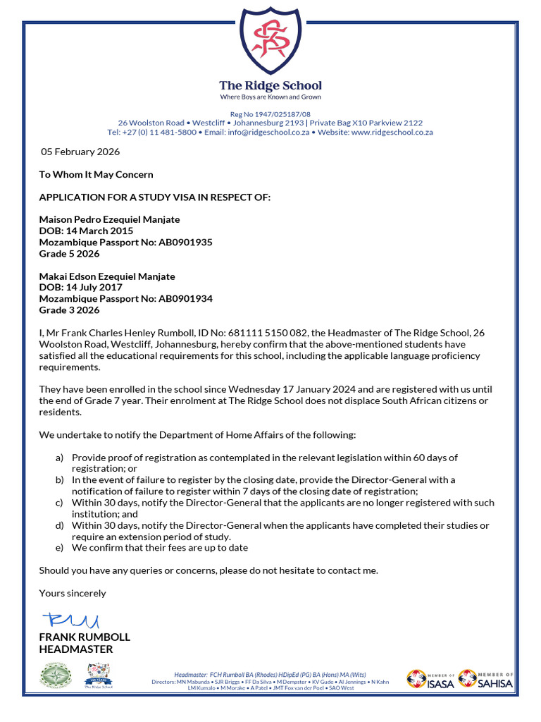 TRS - Visa Application Letter | PDF