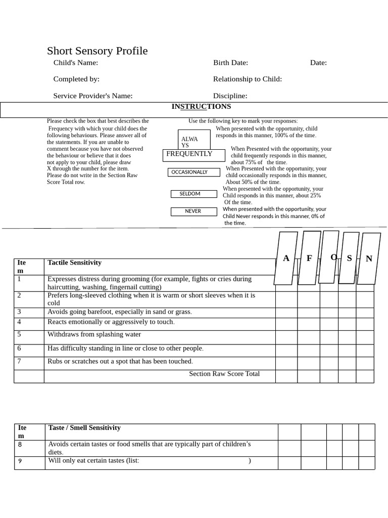 Short Sensory Profile-New | PDF | Senses | Cognitive Science