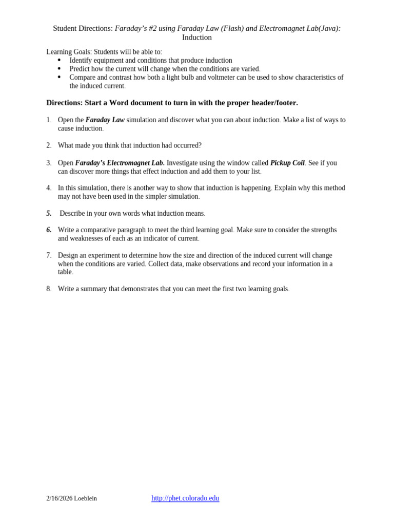 2 Student Directions Faraday Induction | PDF
