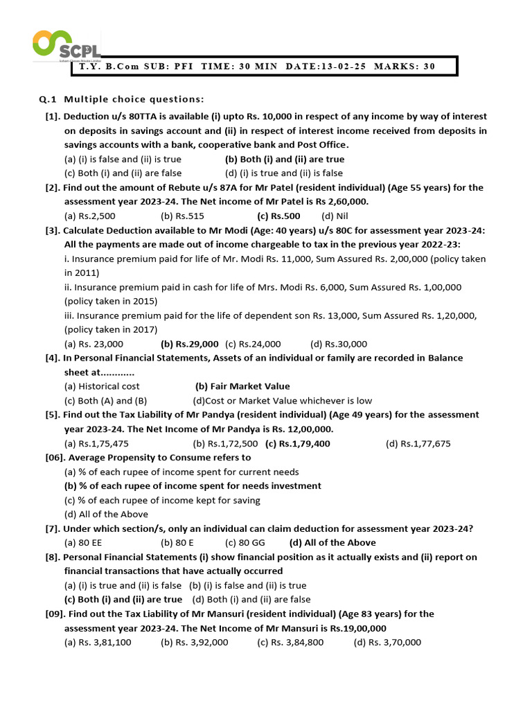 Ty- Pfi Paper - Answer Key | PDF | Expense | Government Finances