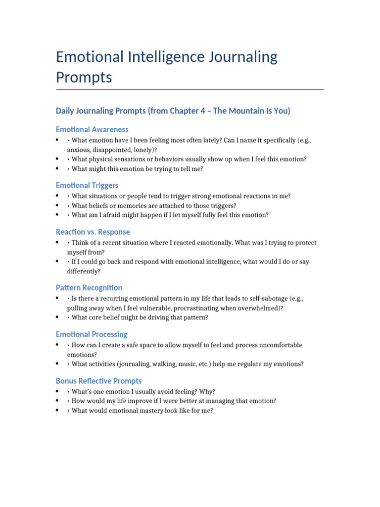 Emotional Intelligence Journaling Prompts | PDF