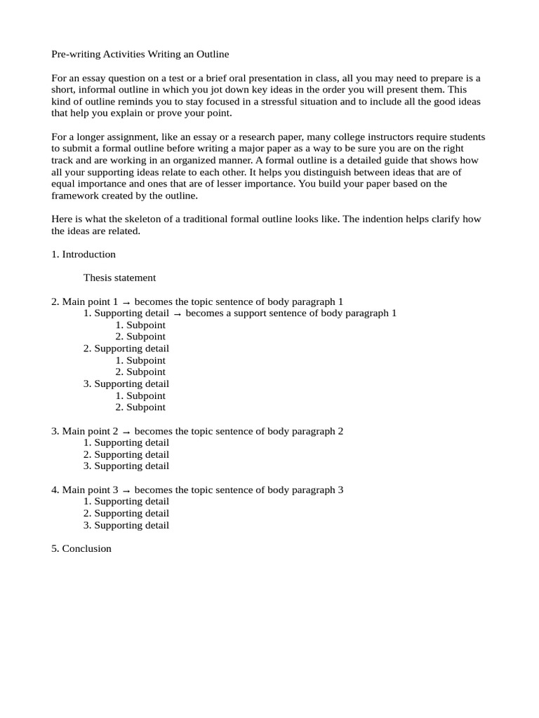 Pre-Writing Activities Writing An Outline | PDF
