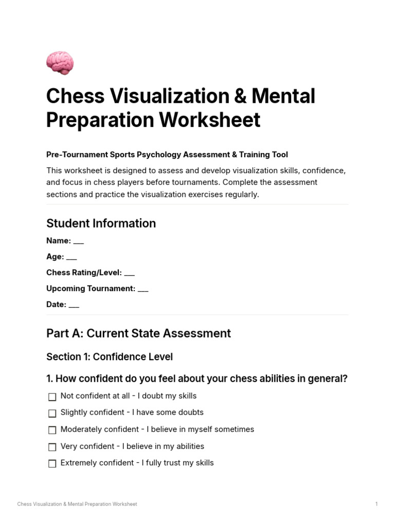 Chess Visualization Mental Preparation Worksheet | PDF | Chess | Breathing