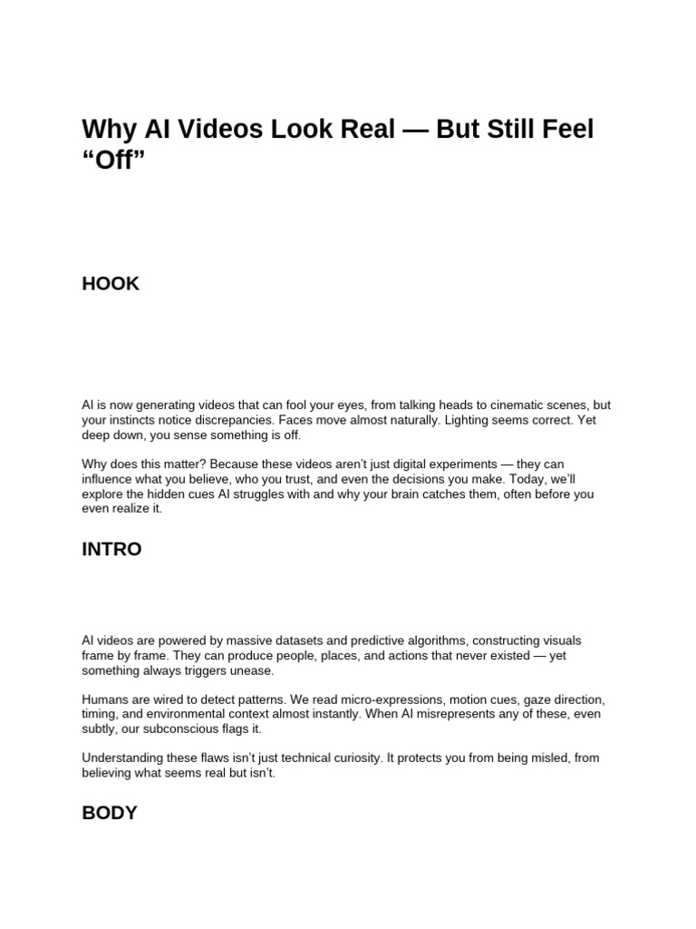 Why AI Videos Look Real - But Still Feel 