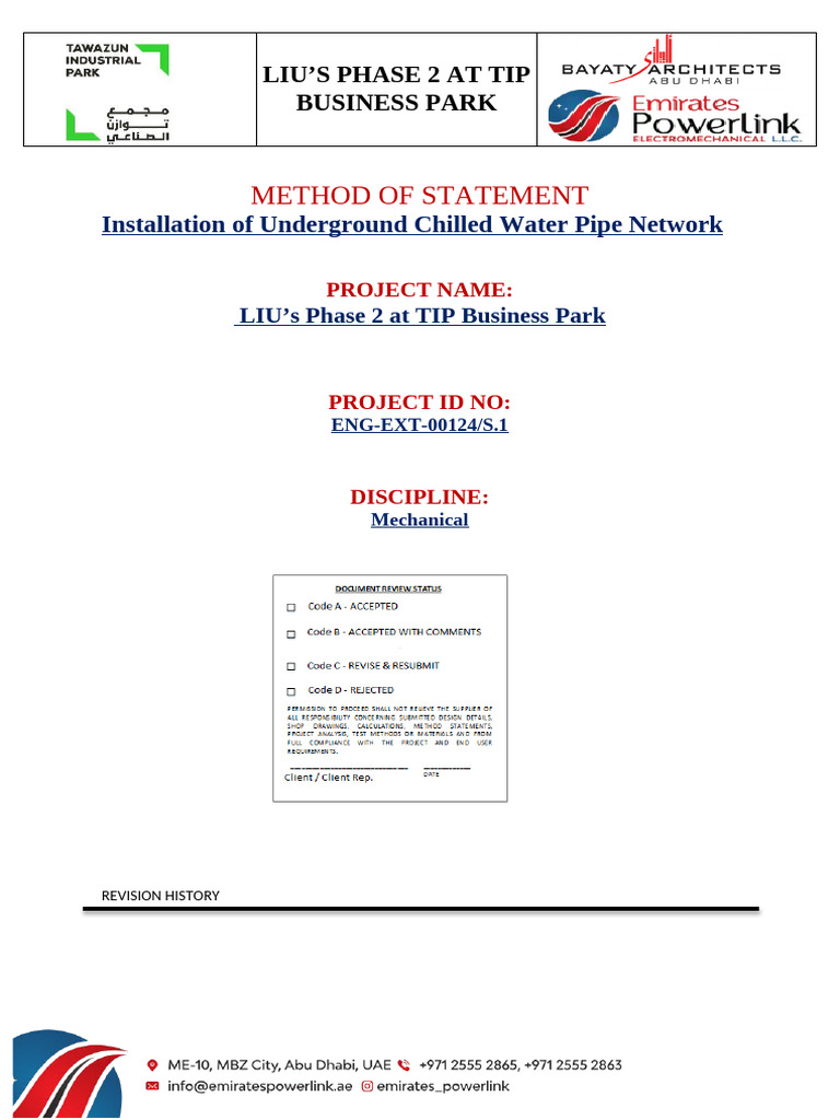 Method of Statement-Underground CWP | PDF | Pipe (Fluid Conveyance ...