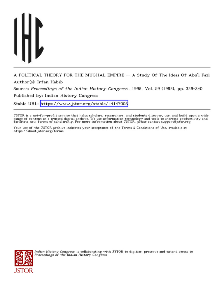 Habib Politicaltheorymughal 1998 1 | PDF | Sufism