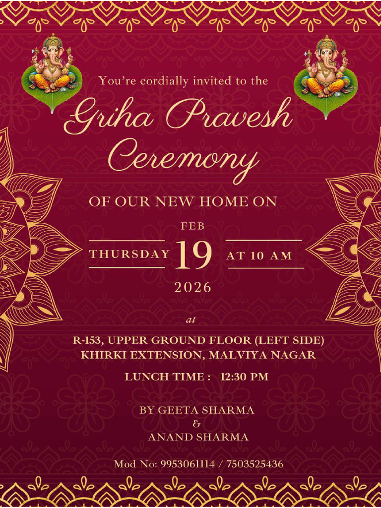 Gold and Red Griha Pravesh Invitation | PDF