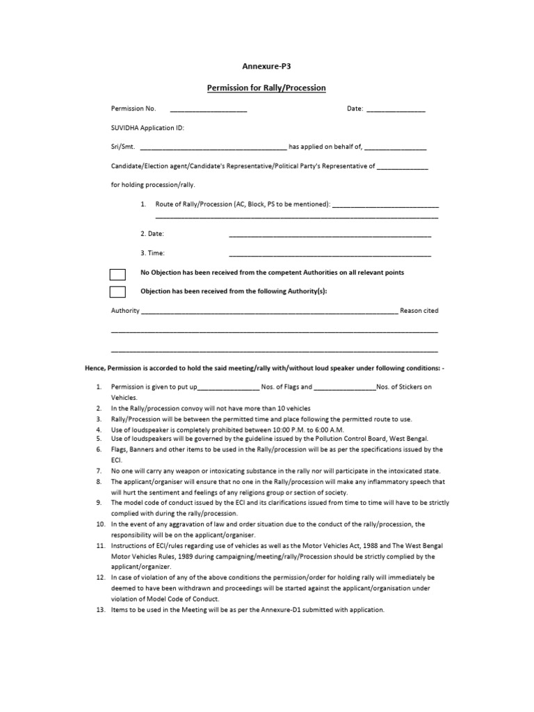 Sample Format - Permission For Rally or Procession | PDF