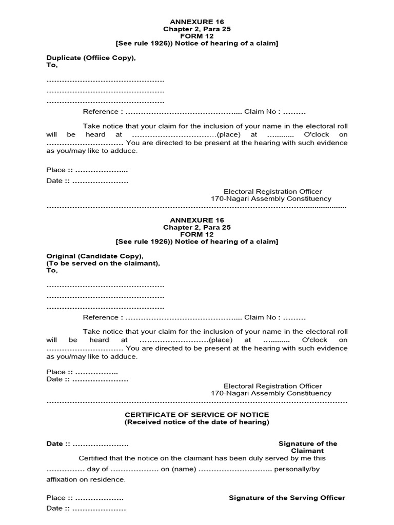 Form 12 Notice For From 6 | PDF